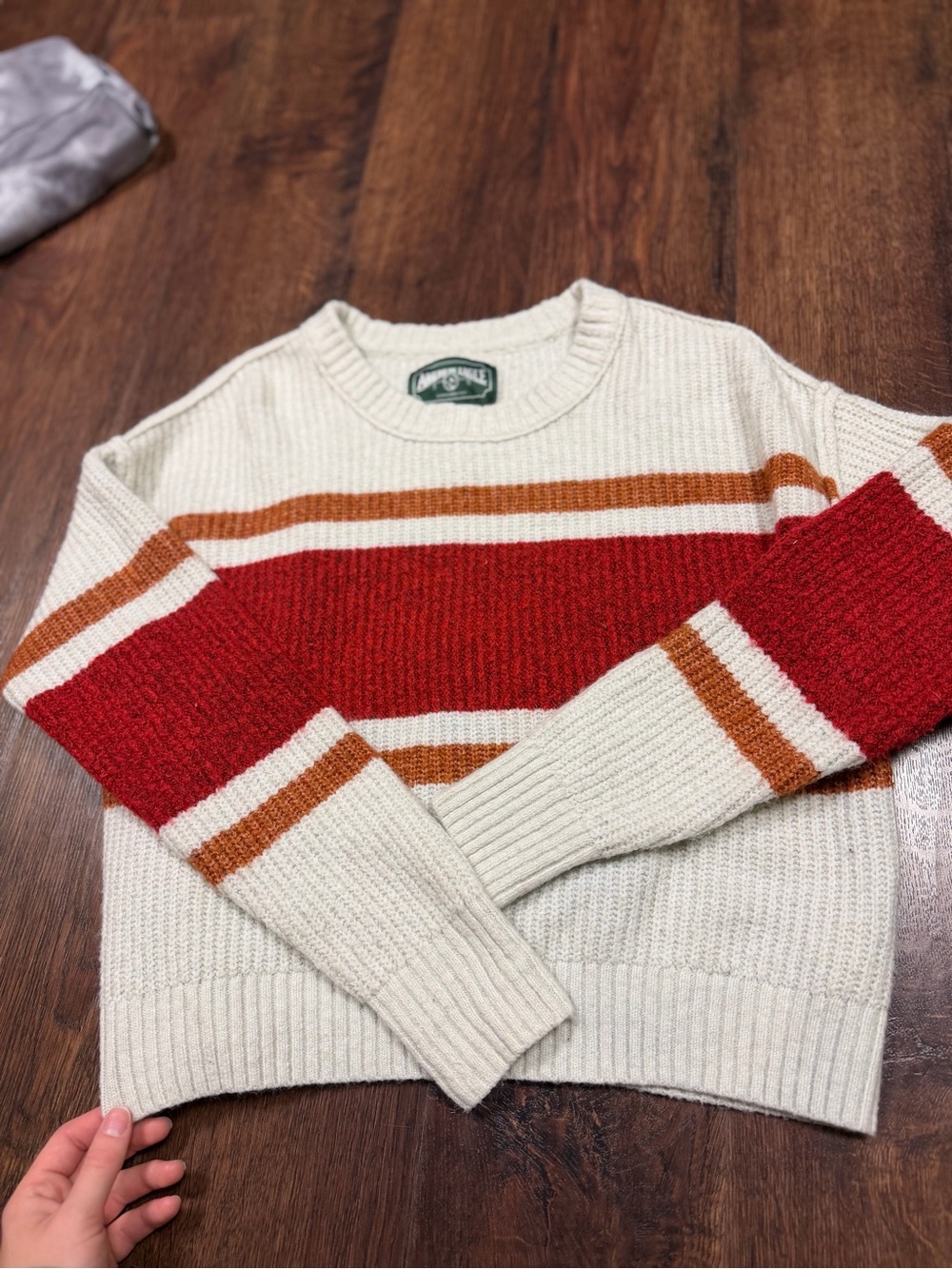 American Eagle Outfitters Cream Sweater with Red and Rust Stripes